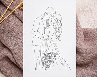 Portrait en ligne personnalisée, Portrait d’une ligne, Dessin personnalisé, Cadeau personnalisé, Anniversaire de mariage