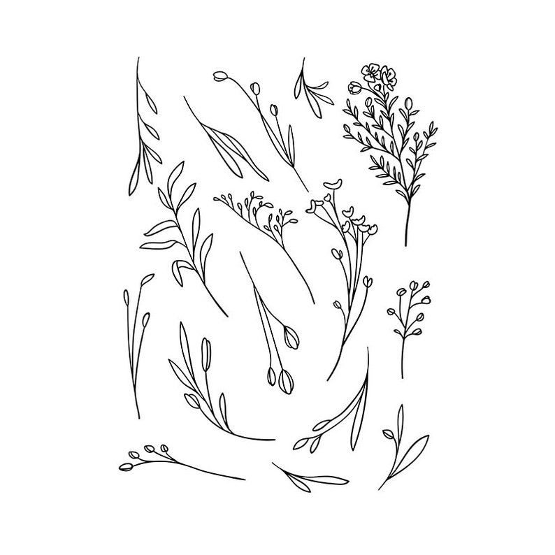 Download Black White Wildflowers Svg Clipart Flower And Leaves Svg Etsy