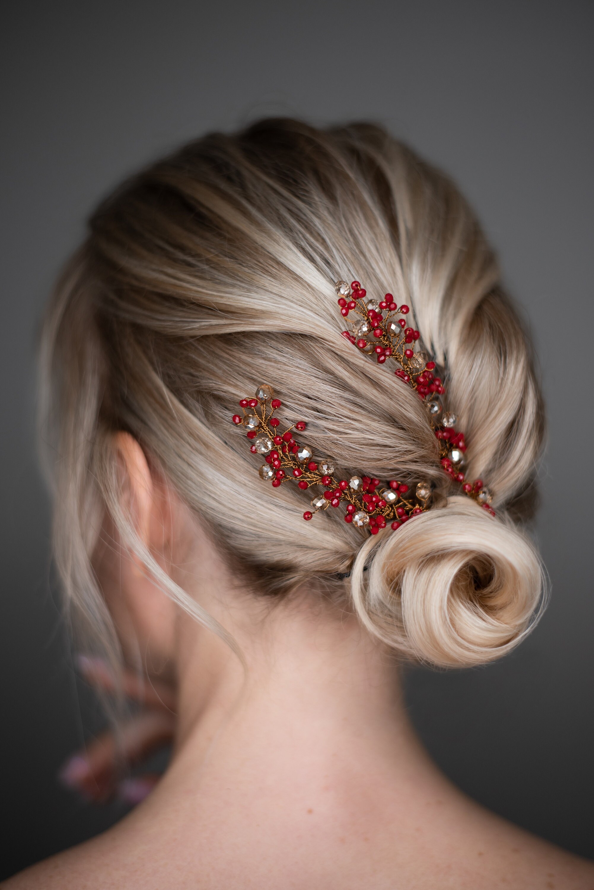 Red Bridal Hair Vine 2 Pieces Wedding Hair Accessories Hair Etsy