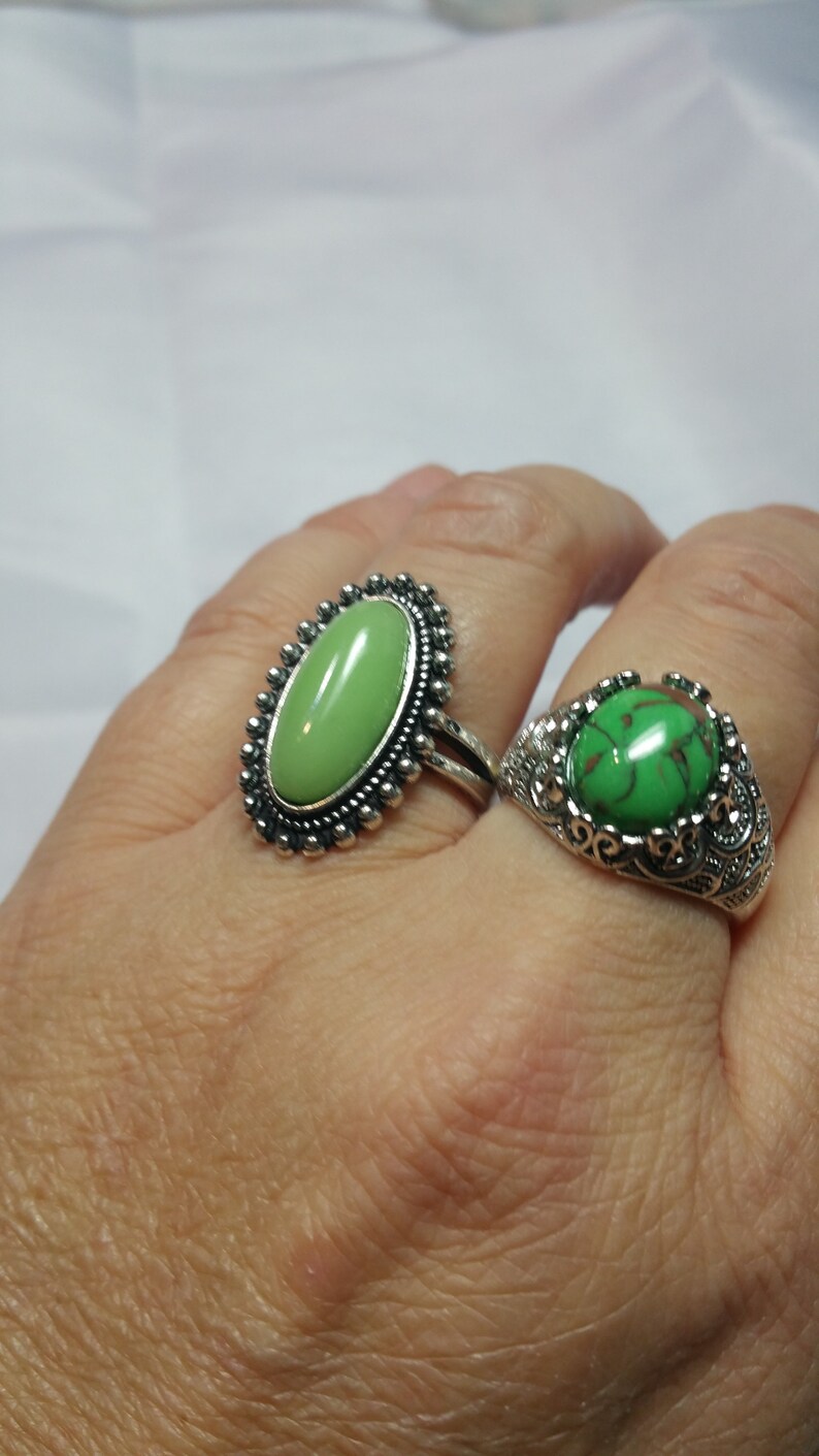 RING LOT,2 Piece ring set Green Rings,BOHO rings
