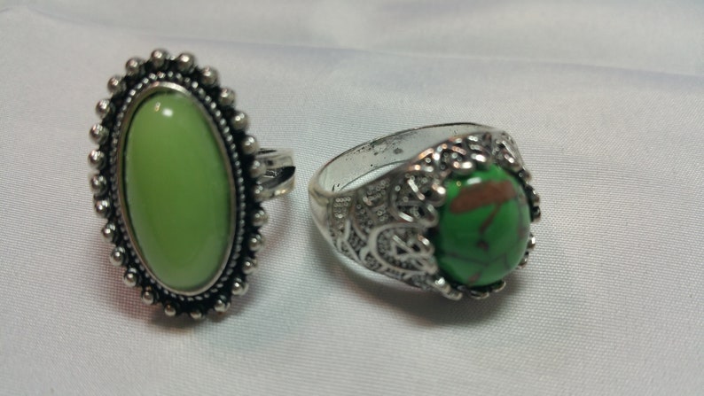 RING LOT,2 Piece ring set Green Rings,BOHO rings