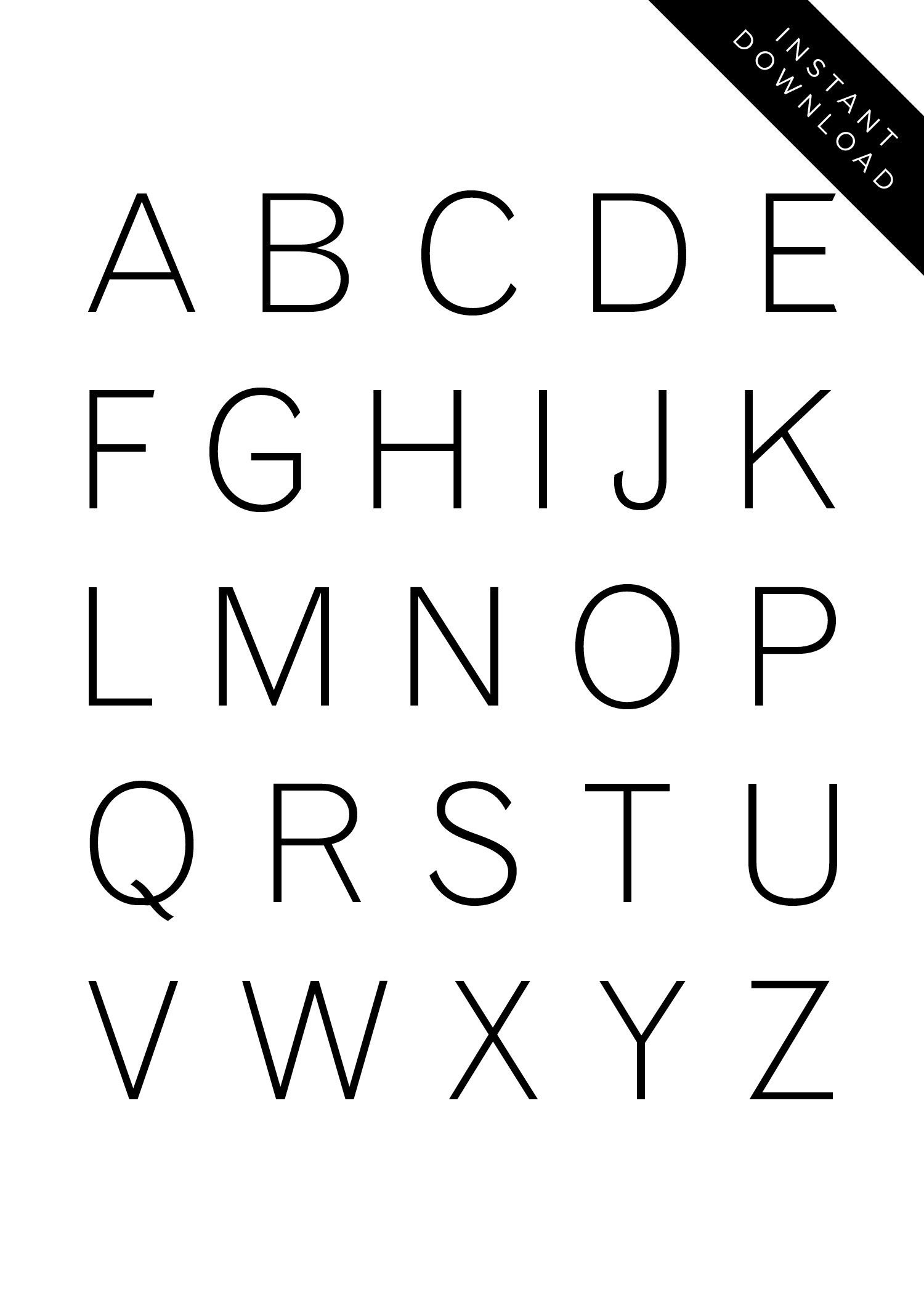 Alphabet Printable Black and White Simple Typographic | Etsy