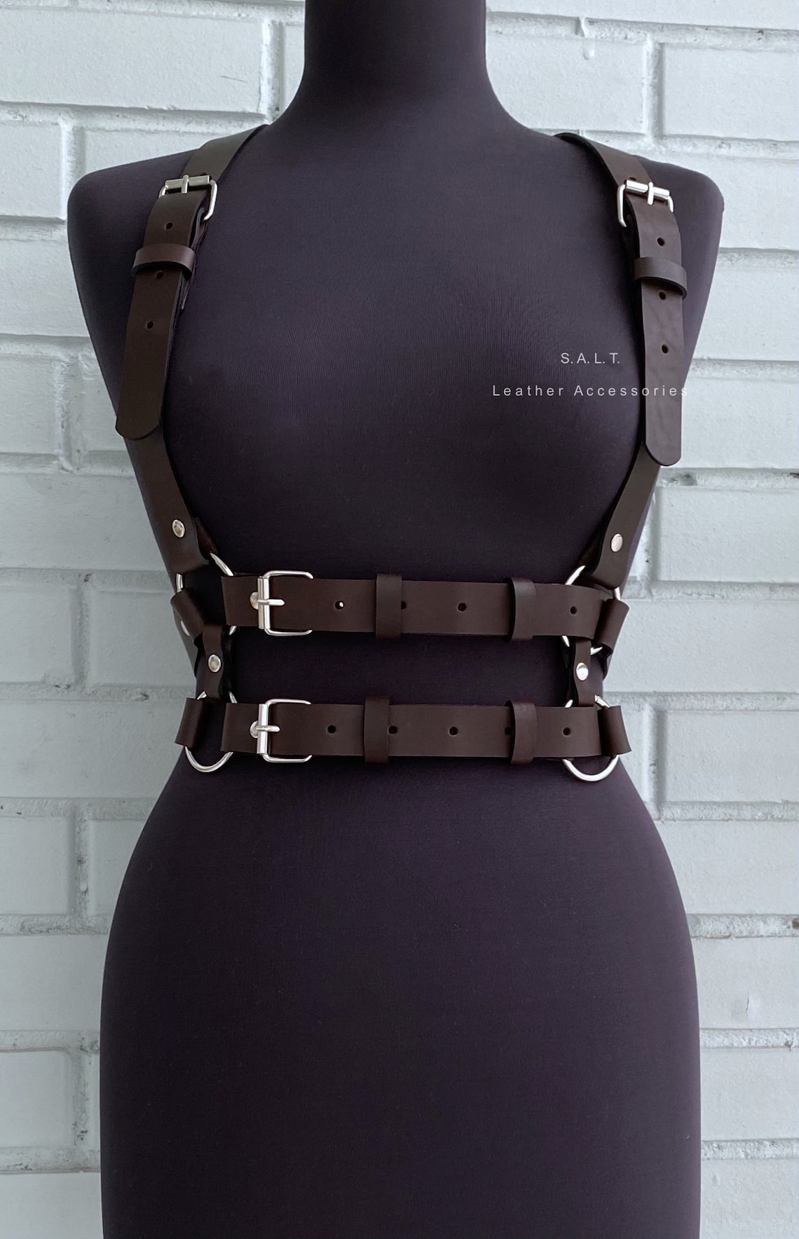 Harness with Double Belt Dark Brown Leather Harness Women Etsy