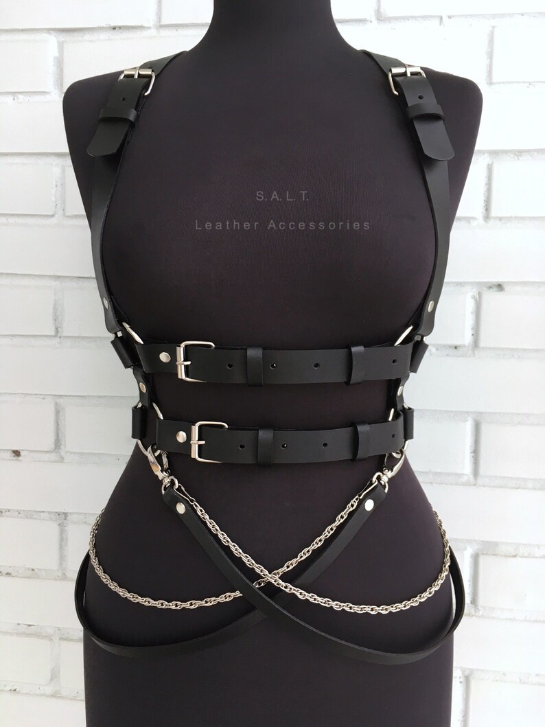 Harness with Double Belt Black Leather Harness Women Etsy
