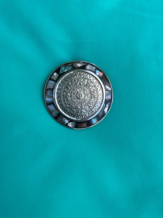 Mexican alpaca Mayan calendar brooch/ pendant