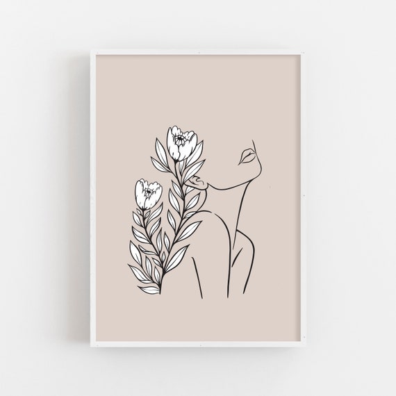 Download Flower Girl Art Print Female Line Art Flower Line Art Line Etsy