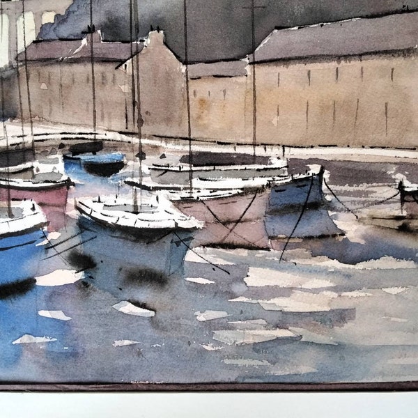 Aquarelle marine,Aquarelle originale, ableau bateau ,peinture Bretagne,peinture marine,décoration artistique murale,cadeau,fête des mères