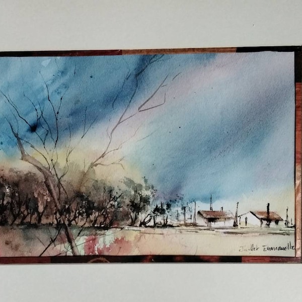 Aquarelle paysage, Aquarelle originale,exposition artistique murale, peinture originale, peinture  paysage, peinture  Provence,aquarelle