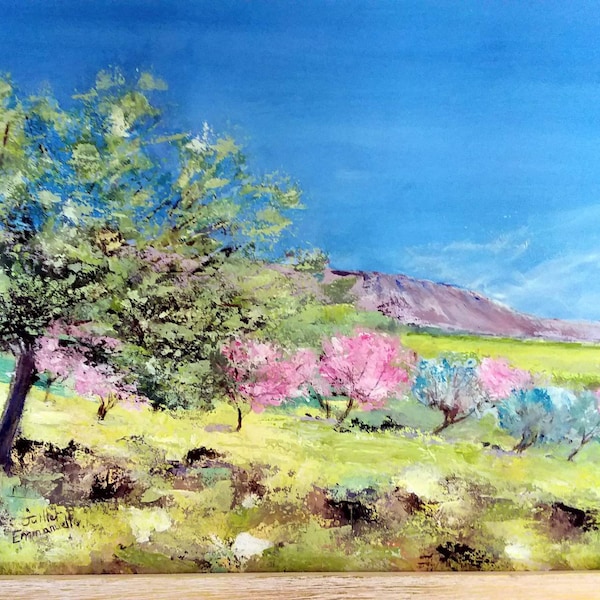 tableau paysage,peinture originale,tableau Provence,peinture au couteau,Exposition artistique murale,tableau,cadeau st Valentin,decoration