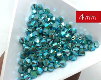 144 biconos de cristal Preciosa AB2X turquesa de 4 mm / Artículo n.° 5328 / Fabricación de cuentas de cristal para joyería, tejido de cuentas / 1 bruto