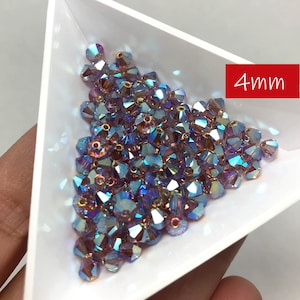 144pc 4mm Light Amethyst AB2X Preciosa Crystal Bicones / Article #5328 / Crystal Beads Making Jewelry Bead Weaving / 1 gross