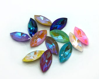 4pc 9x18mm Faceted Crystal Navette Stones / Multiple Colors! / Crystal Stones for Jewelry Making and Bead Weaving / Faceted Marquise Stones