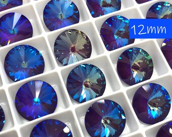 4pc 12mm Crystal Ultra Purple AB Swarovski Rivolis / Article # 1122 / Austrian Crystal Rivolis for Making Jewelry / Discounts Available