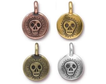 2 breloques tête de mort en tierracast / 11,6 x 16,6 mm / 4 couleurs au choix ! / Pendentifs pour faire des bijoux / Pendentifs d'Halloween
