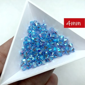 144pc 4mm Light Sapphire AB2X Preciosa Crystal Bicones / Article #5328 / Crystal Beads Making Jewelry Bead Weaving / 1 gross