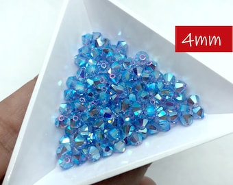 144 biconos de cristal Preciosa AB2X de zafiro claro de 4 mm / Artículo n.° 5328 / Fabricación de cuentas de cristal para joyería, tejido de cuentas / 1 bruto