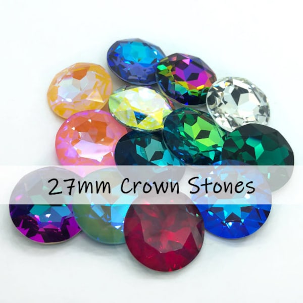 1pc 27mm Faceted Crown Stone Crystal / Multiple Colors! / Crystal Stones for Jewelry Making and Bead Weaving / Faceted Round Crystals