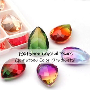 2pc 18x13mm Faceted Crystal Pear Stones / Color-Gradient Multiple Colors / Crystals for Jewelry Making & Bead Weaving / Faceted Crystal Pear