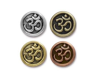 2 pc TierraCast "OM" Buttons / 4 colors to choose from! / Buttons for jewelry making clothing apparel