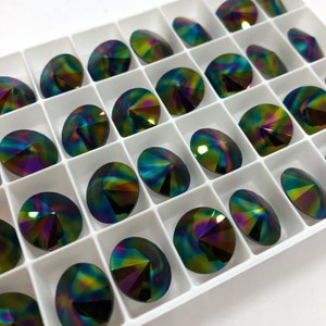 4pc 14mm Crystal Rainbow Dark Swarovski Rivolis / Article # 1122 / Austrian Crystal / Rivolis for Making Jewelry / Discounts Available!