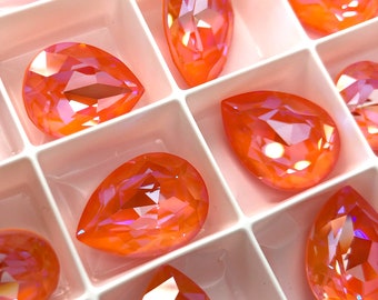 2pc 18x13mm Orange Glow Delite EHA Brilliance Pears / Austrian Crystal ;-) / Article 4320 / Link to pattern in description!