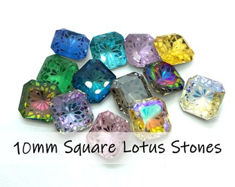 4pc 10mm Faceted Square Crystal Lotus Stones / Multiple Colors! / Crystal Stones for Jewelry Making and Bead Weaving / Lotus Crystals