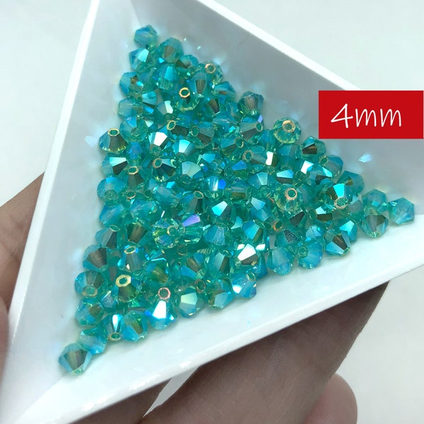 144pc 4mm Caribbean Sea AB2X Preciosa Crystal Bicones / Article #5328 / Crystal Beads Making Jewelry Bead Weaving / 1 gross