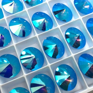 4pc 14mm Crystal Electric Blue Ignite AB Brilliance Rivolis / Article # 1122 / Austrian Crystal ;-) Rivolis for Making Jewelry