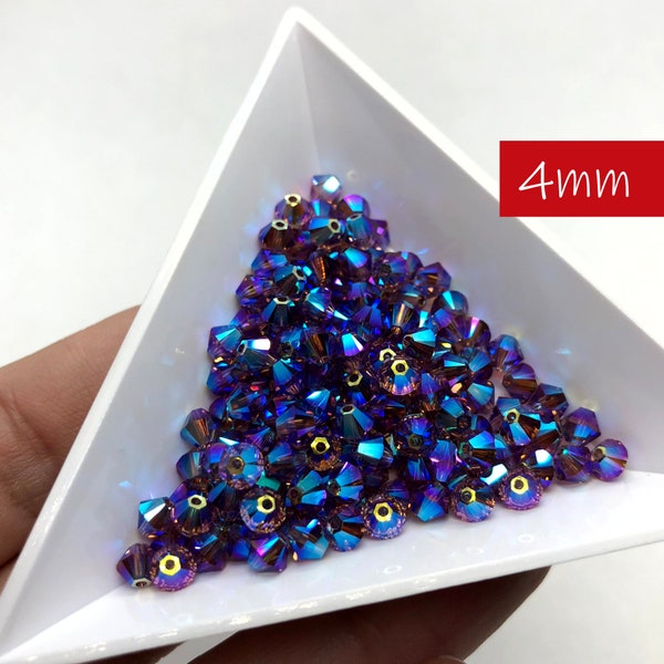 144pc 4mm Iris AB2X Swarovski Crystal Bicones / Article #5328 / Austrian Crystal Beads for Making Jewelry and Bead Weaving / 1 gross