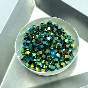 144pc 3mm Jet AB2X Swarovski Crystal Bicones / Article #5328 / Austrian Crystal Beads for Making Jewelry & Bead Weaving / 1 gross