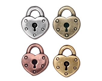 2 pc TierraCast "Heart Lock" Charms / 14x16.25mm / 4 colors to choose from / Lock Pendant Valentine Love Romance Gift Jewelry Making