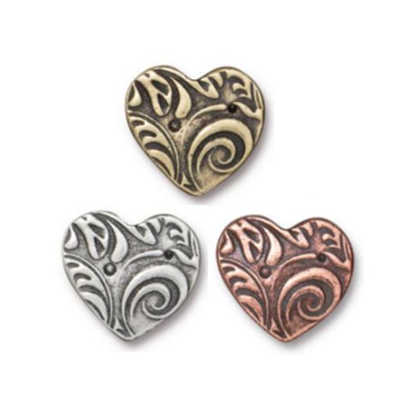 2 pc TierraCast "AMORE" Buttons / 3 colors to choose from! / Pewter buttons for jewelry making & clothing apparel