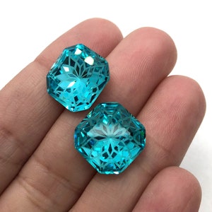 2pc 14mm Faceted Square Crystal Stones / Deep Sky Foiled Lotus / Crystal Stones for Jewelry Making and Bead Weaving