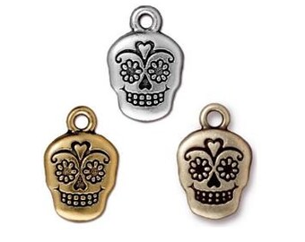 2 breloques tête de mort en sucre TierraCast / 12 x 18,5 mm / 3 couleurs au choix ! / Pendentifs pour faire des bijoux / Pendentifs d'Halloween