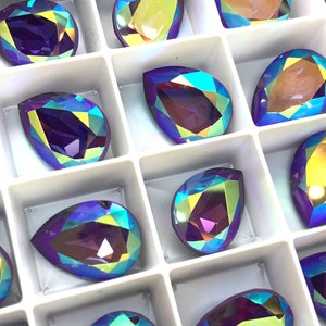 2pc 18x13mm Crystal Purple Ignite AB EHA Brilliance Pears / Austrian Crystal ;-) / Article 4320 / Link to pattern in description!