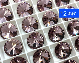 4pc 12mm Light Amethyst Swarovski Crystal Rivolis / Article # 1122 / Austrian Crystal Rivolis for Making Jewelry / Discounts Available