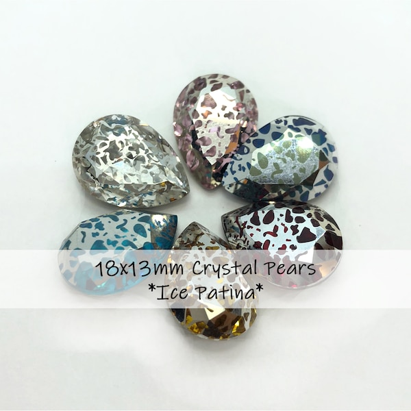 2pc 18x13mm Faceted Pear Crystal Stones / Ice Patina Multiple Colors! / Crystals for Jewelry Making & Bead Weaving / Faceted Crystal Pears