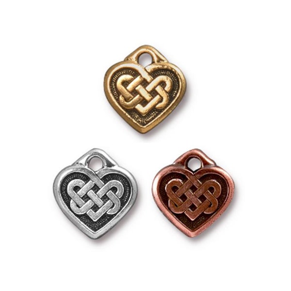 2 pc TierraCast "Celtic Heart" Charms / 13x14mm / 3 colors to choose from / Celtic Irish Scottish Heart Love Valentines Pewter Metal Charms