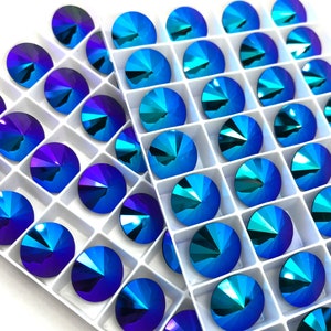 4pc 14mm Jet Glacier Blue Brilliance Rivolis / Article # 1122 / Austrian Crystal ;-) Rivolis for Making Jewelry / Discounts Available!