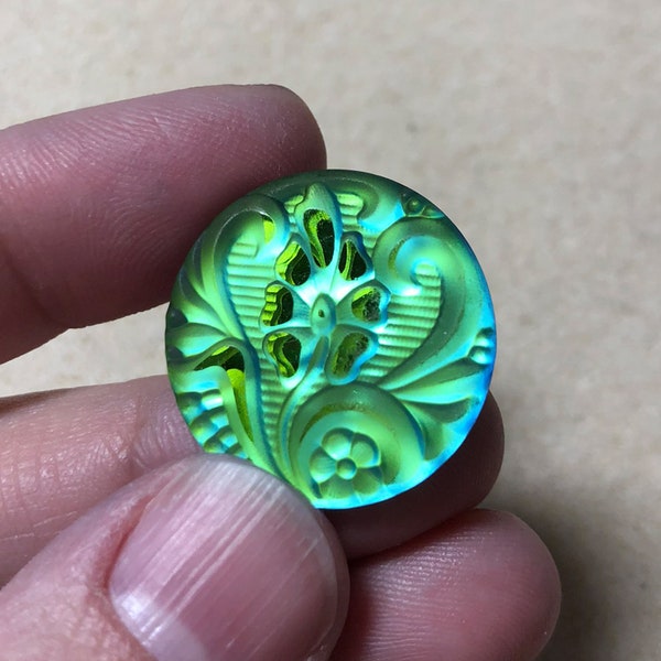 1 pc 22.5mm Glass Cabochon | Brocade Floral | Matte Crystal Green Sphinx | Bead embroidery jewelry making bead weaving | READ DESCRIPTION