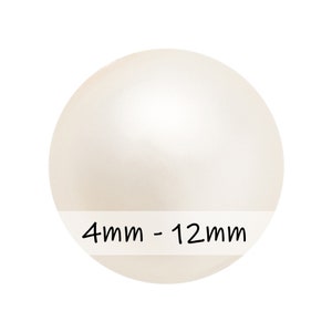 May include: A single, round, white pearl with a smooth, glossy finish. The pearl is 4mm to 12mm in size.