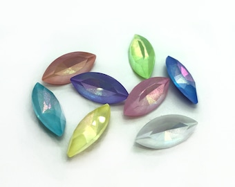 4 pc 7x15mm Faceted Crystals Navettes / Gleam Coating Multiple Colors! / Crystals for Jewelry Making / Navette Marquise Stones for Beading