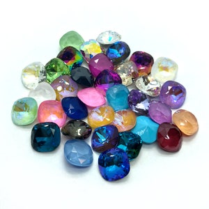 4pc 10mm Faceted Cushion Crystal Stones / Multiple Colors! / Crystal Stones for Jewelry Making and Bead Weaving / No Hole, Pointed Back
