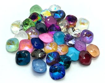 4pc 10mm Faceted Cushion Crystal Stones / Multiple Colors! / Crystal Stones for Jewelry Making and Bead Weaving / No Hole, Pointed Back