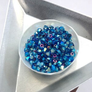 144pc 3mm Capri Blue AB2X Preciosa Crystal Bicones / Article #5328 / Crystal Beads Making Jewelry Bead Weaving / 1 gross