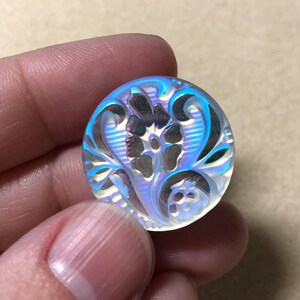 1 pc 22.5mm Glass Cabochon | Brocade Floral | Matte Crystal Glacier Blue | Bead embroidery jewelry making bead weaving | READ DESCRIPTION