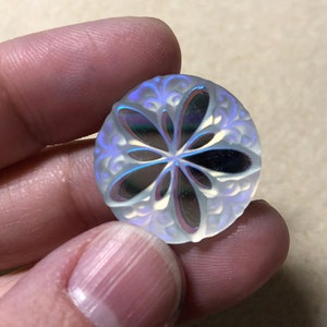 1 pc 22.5mm Glass Cabochon | Floral Round | Matte Crystal Glacier Blue | Bead embroidery jewelry making bead weaving | READ DESCRIPTION