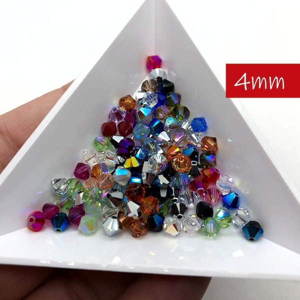 100pc 4mm Rainbow Multi Mix Swarovski Crystal Bicones / Article #5328 / Austrian Crystal Beads for Making Jewelry & Bead Weaving