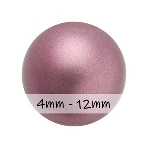 May include: A single, round, metallic, pink pearl bead. The bead has a smooth, shiny surface. The text "4mm - 12mm" is printed below the bead.