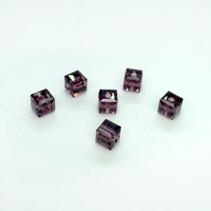 6pc 4mm Amethyst Crystal Cube Beads  / Article #5601 / Swarovski Crystal Beads for Making Jewelry / Discounts Available!